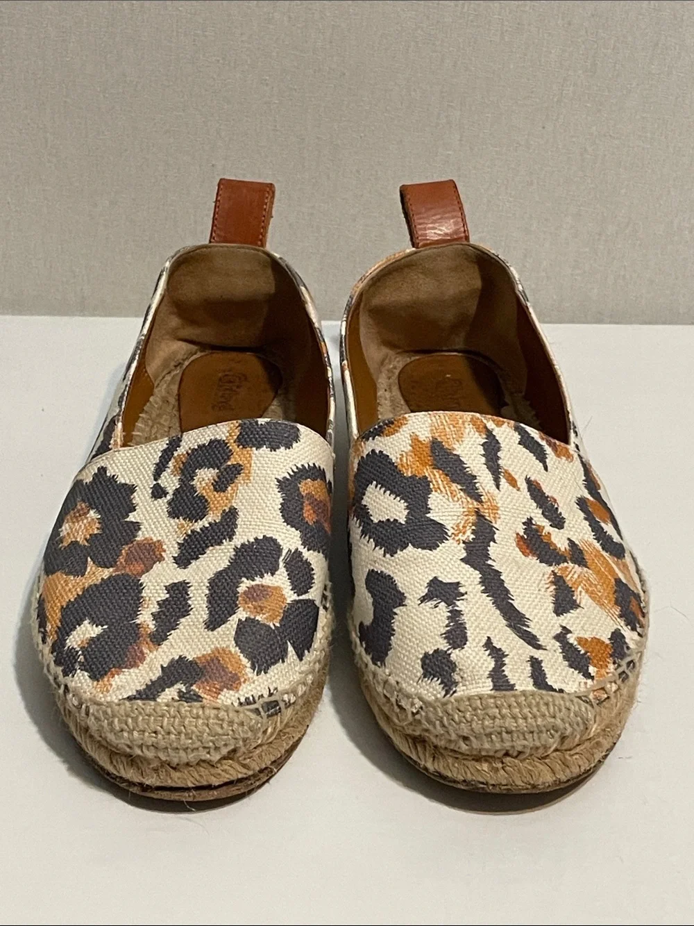 Chloe Leopard Print Espadrille Slip-Ons with Tan Pull Tab - Women. Fits a 8